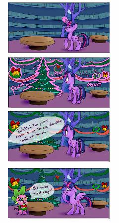Twilight is decorating the castle for Hearth’s Warming