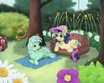 Lyra and Bon-Bon in the flower garden