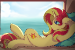 Sunset Shimmer relaxes by the window