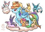 Rainbow Dash and Scootaloo with Eevee family