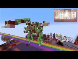 Pink Fluffy Robot Unicorn Dancing on Rainbows in Minecraft